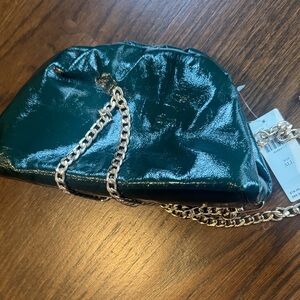 Anthropologie Shiny Green Clutch with Gold Chain